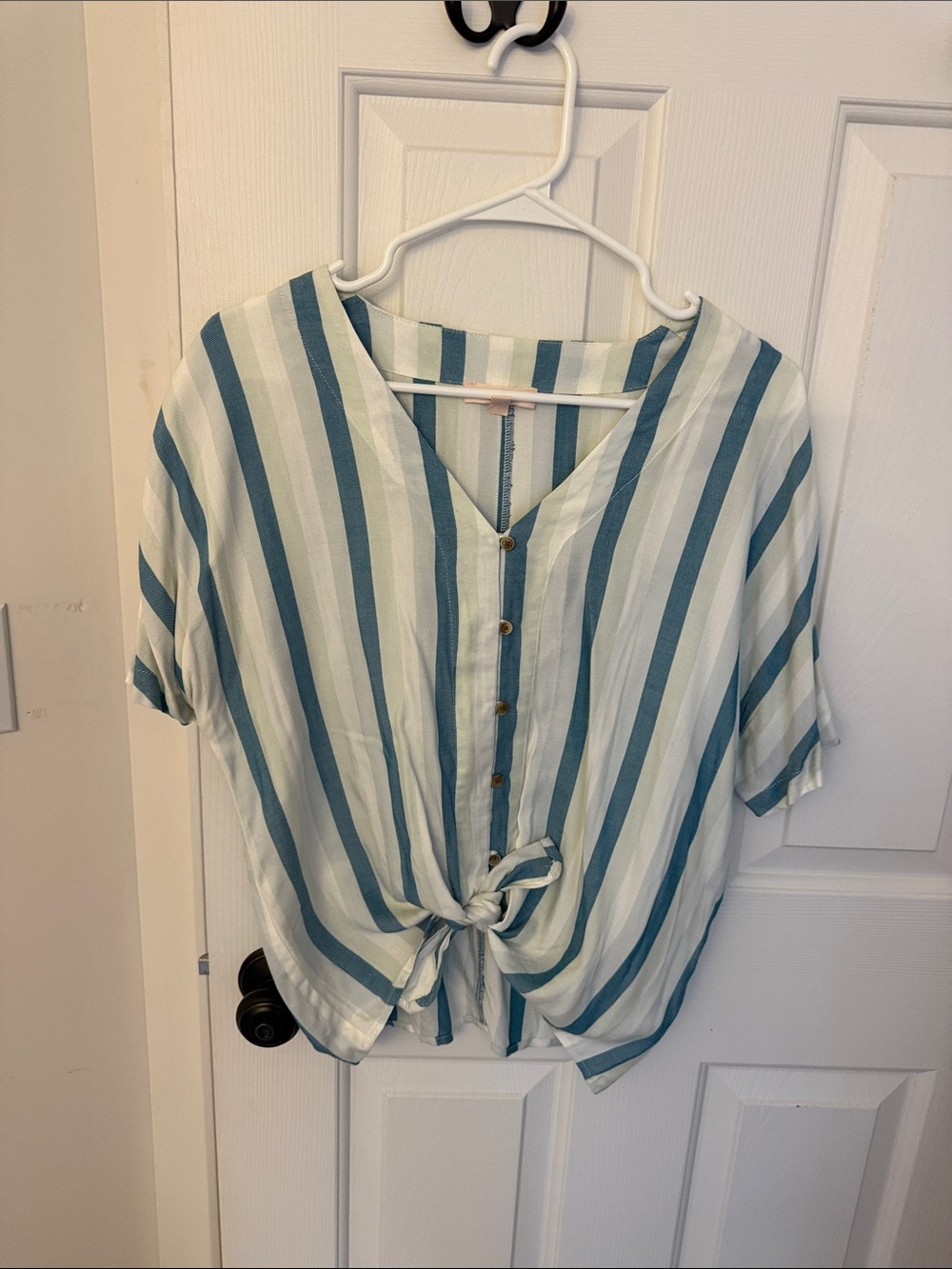 Como Vintage Blue & White Striped Tie-Front Button Shirt